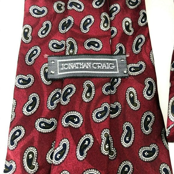 Jonathan Craig Burgundy Black Paisley Tie Silk Men - Picture 2 of 3